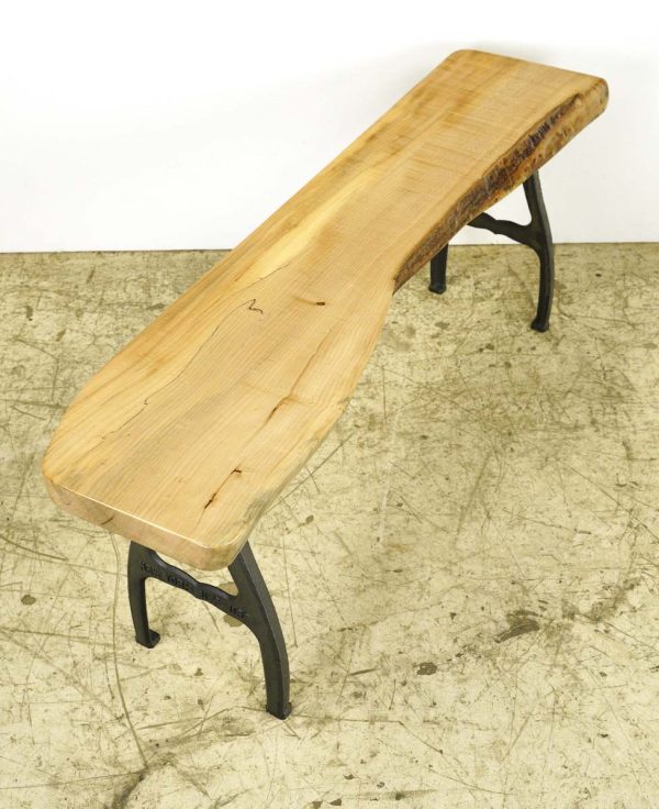 Farm Tables - Handcrafted 4 ft. Sycamore Live Edge Bench with Cast Iron Legs