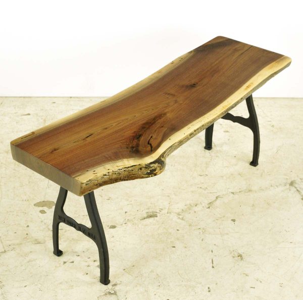 Farm Tables - Handcrafted 45.5 in. Sycamore Live Edge Bench with Cast Iron Legs