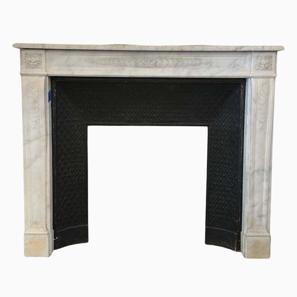 Marble Mantel - Reclaimed French White Gray Veined Marble Mantel