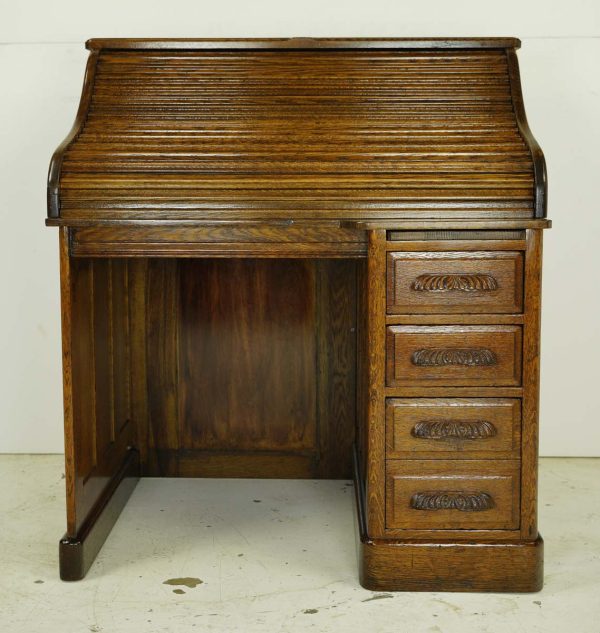 Office Furniture - Antique Oak Roll Top Storage Secretary Desk