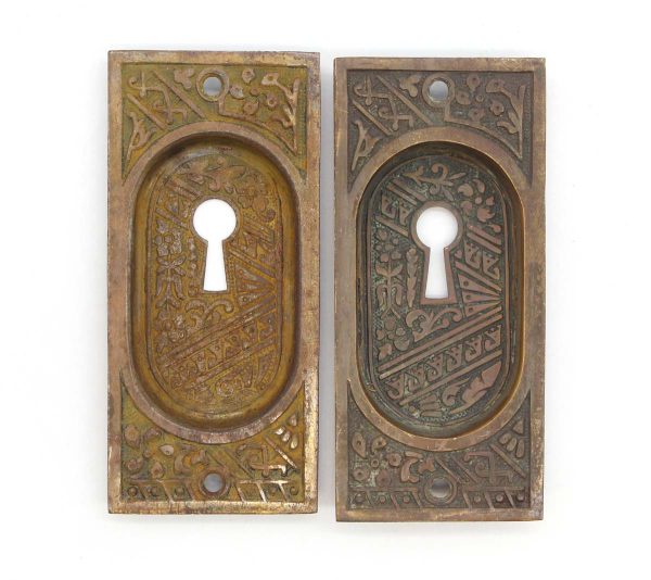 Pocket Door Hardware - Pair of Victorian 4.625 in. Metal Pocket Door Keyhole Plates