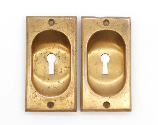 Pocket Door Hardware - Pair of Vintage 4 in. Recessed Polished Brass Pocket Door Pulls