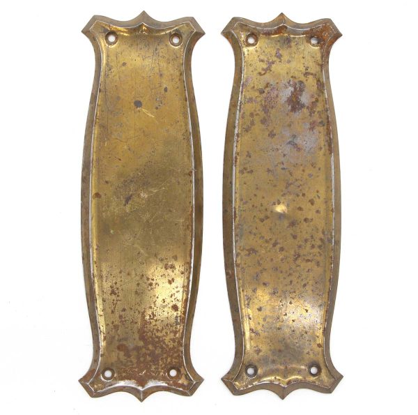 Push Plates - Pair of Art Deco 9.25 in. Brass Finish Steel Door Push Plates