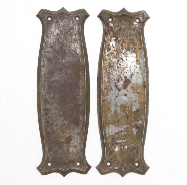 Push Plates - Pair of Art Deco 9.375 in. Distressed Finish Steel Door Push Plates