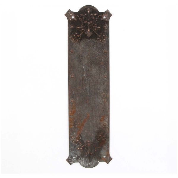 Push Plates - Vintage 9.625 in. Blackened Brass Floral Door Push Plate