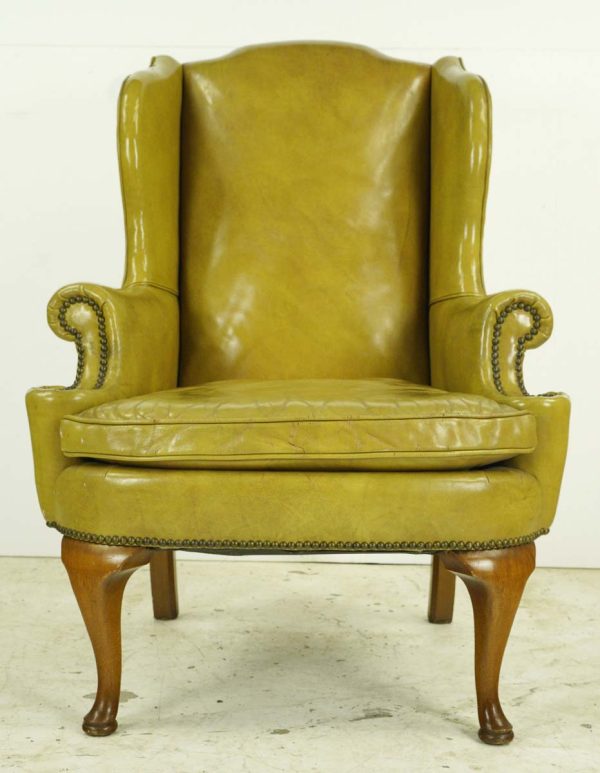 Seating - Mid Century Studded Yellow Leather Wingback Arm Chair