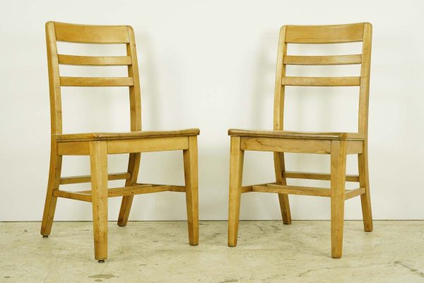 Seating - Pair of Vintage Natural Maple Ladder Back School Office Chairs