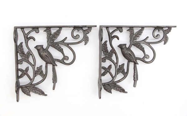 Shelf & Sign Brackets - Pair of Vintage Cast Iron Foliate Bird Motif Shelf Brackets