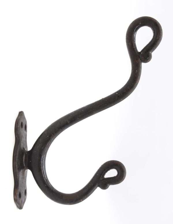 Single Hooks - Black Cast Iron Curled Double Arm Coat & Hat Wall Hook