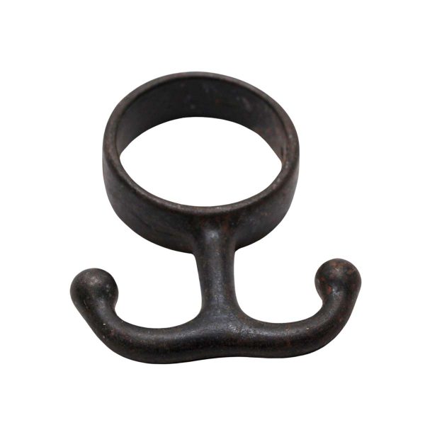 Single Hooks - Vintage Black Cast Iron Round Closet Bar Double Arm Hook