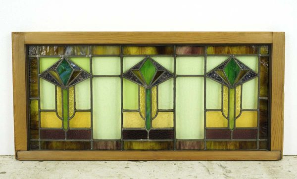 Stained Glass - Arts & Crafts Stained Glass Pine Framed Leaded Window