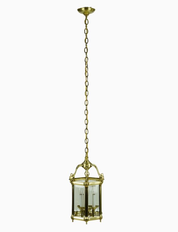 Wall & Ceiling Lanterns - Regency Hexagonal Polished Brass Beveled Glass Lantern Pendant Light