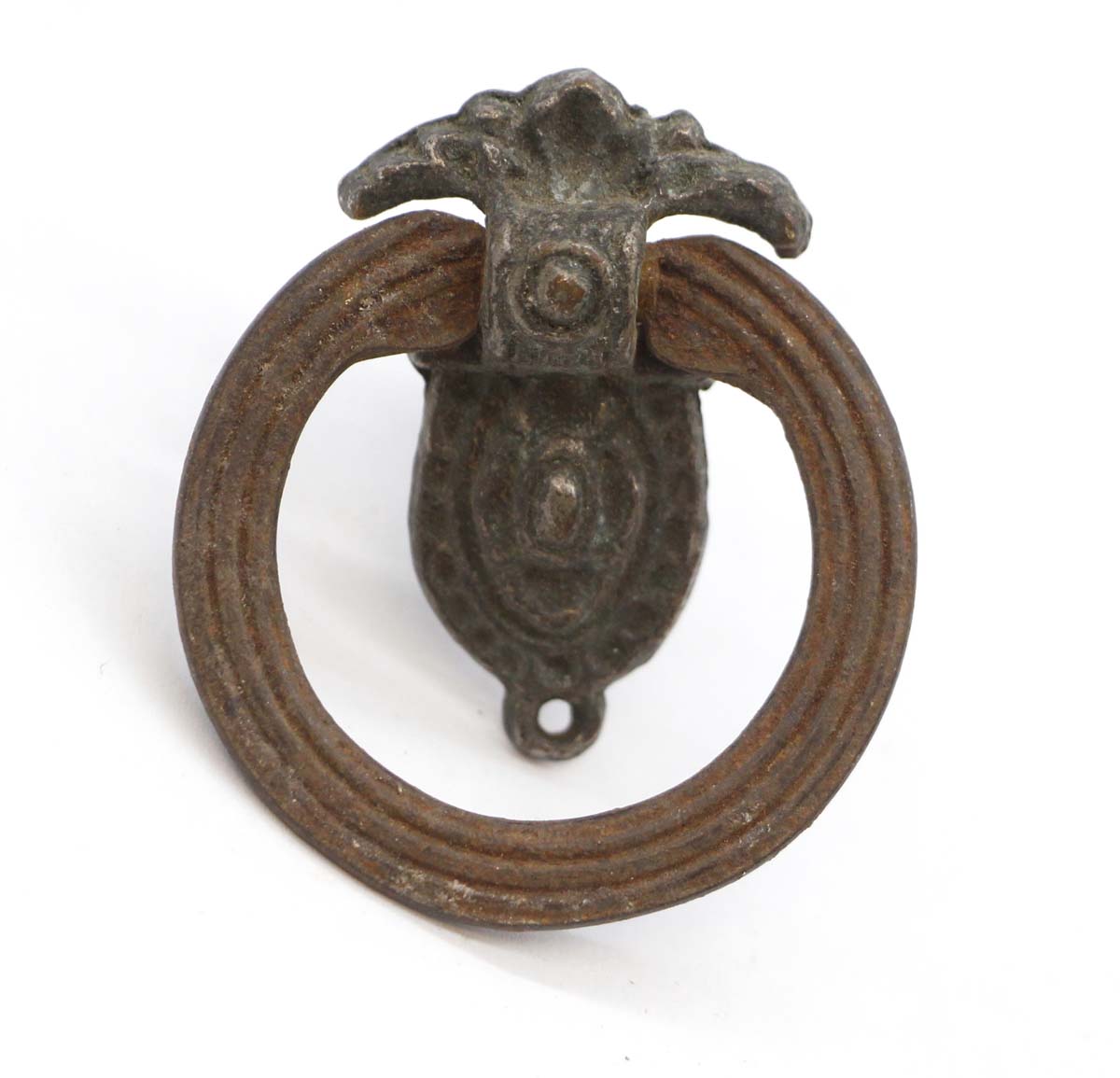 Cabinet & Furniture Pulls - Antique Victorian Cast Iron & Brass Ring Drawer Pull