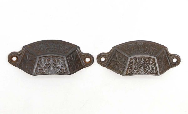 Cabinet & Furniture Pulls - Pair of Antique 3.375 in. Victorian Cast Iron Bin Pulls