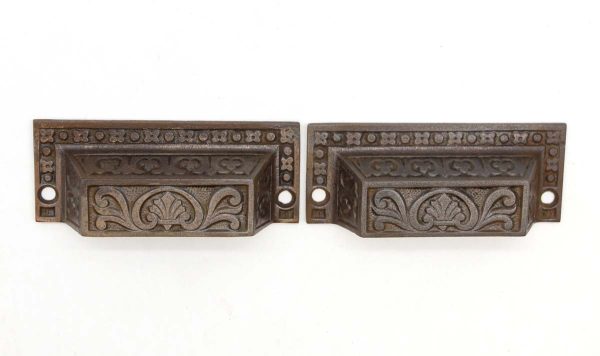 Cabinet & Furniture Pulls - Pair of Antique 3.625 in. Aesthetic Cast Iron Bin Pulls