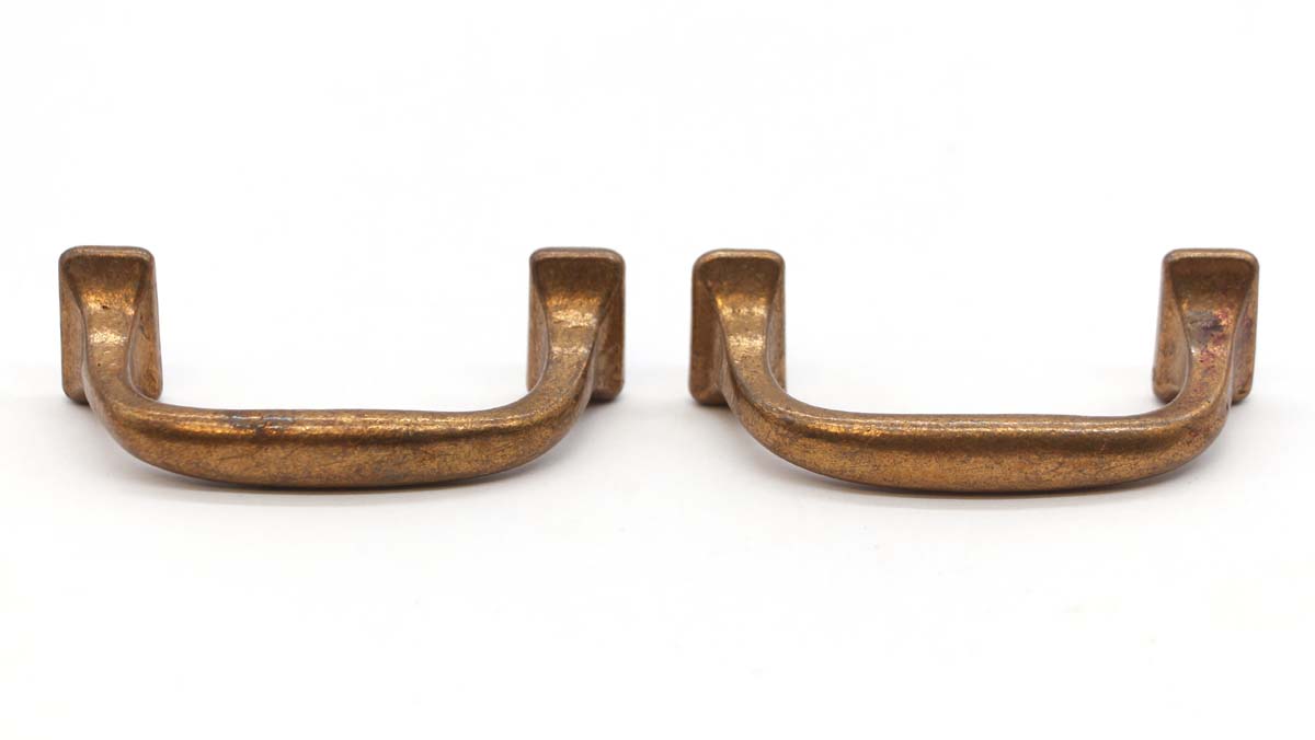 Cabinet & Furniture Pulls - Pair of Vintage 3 in. Copper Plated Brass Curved Bridge Drawer Pulls