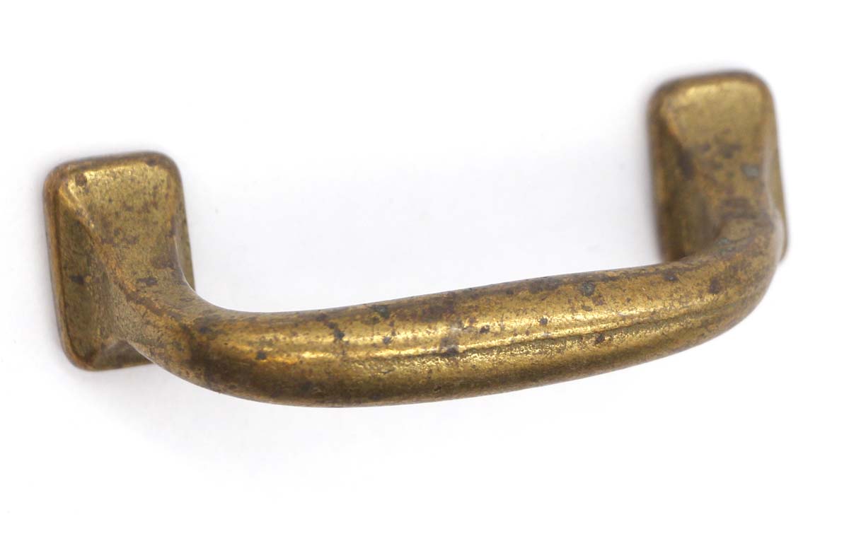 Cabinet & Furniture Pulls - Vintage 3 in. Brass Plated Cast Iron Curved Bridge Drawer Pull