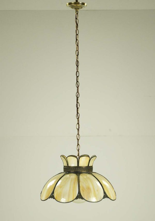 Down Lights - Tiffany Style Tan Slag Leaded Stained Glass Pendant Light