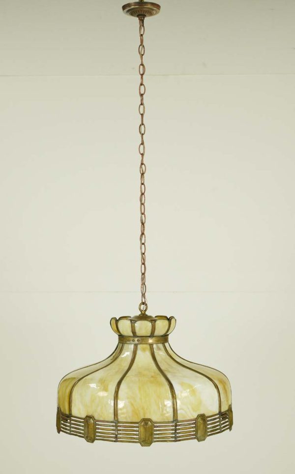 Down Lights - Vintage Tan Slag Stained Glass Pendant Light with Brass Accents