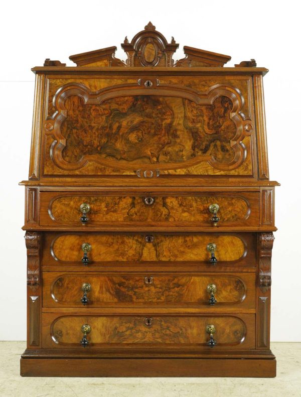 Living Room - Antique Victorian Carved Burl Walnut Secretary Desk