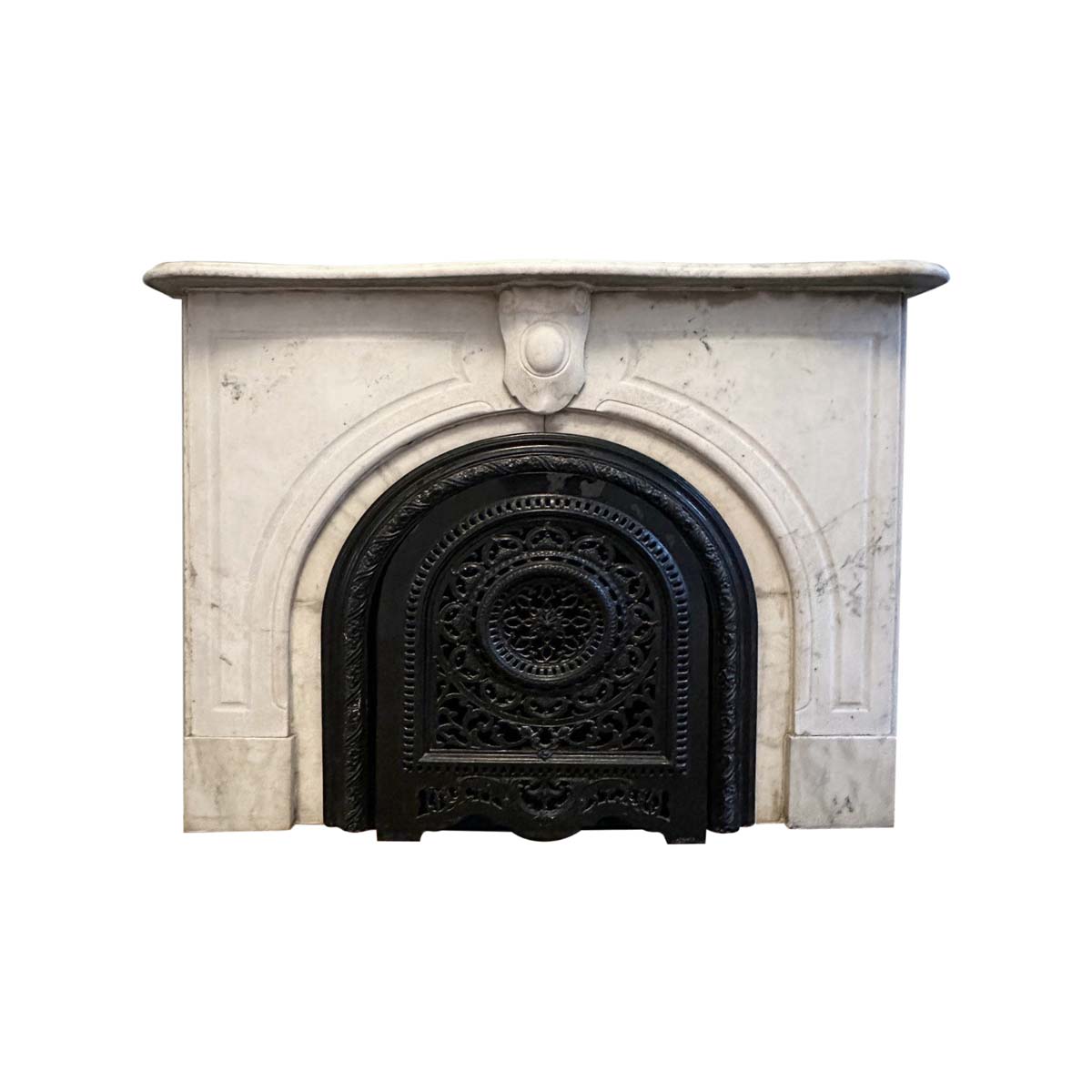 Marble Mantel - 1881 NYC Townhouse White with Gray Veining Carrera Marble Mantel