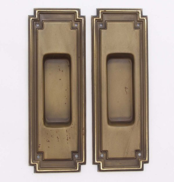 Pocket Door Hardware - Pair of Old New Art Deco Brass Plated Steel Pocket Door Pulls