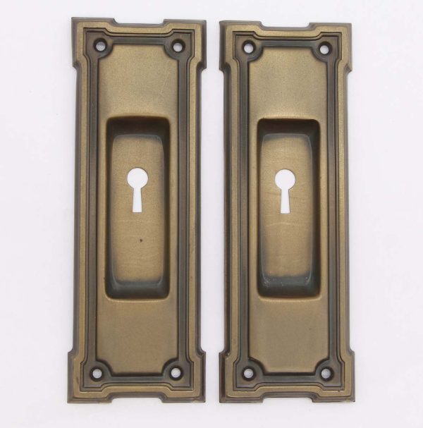 Pocket Door Hardware - Pair of Old New Arts & Crafts Brass Pocket Door Plates