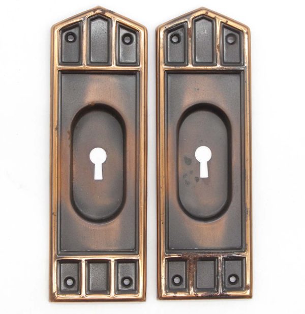 Pocket Door Hardware - Pair of Old New Gothic Japanned Pocket Door Plates