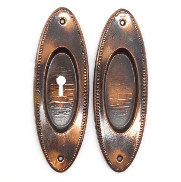 Pocket Door Hardware - Pair of Old New Japanned Steel Oval Pocket Door Plates