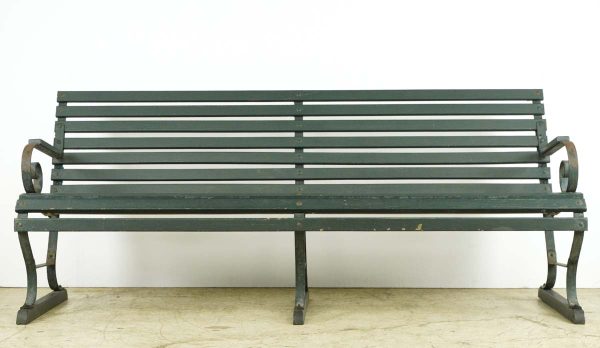 Seating - Belmont Park Horse Racetrack Green Oak & Iron Outdoor Bench