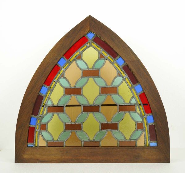 Stained Glass - Antique Arched Arts & Crafts Stained Glass Leaded Window