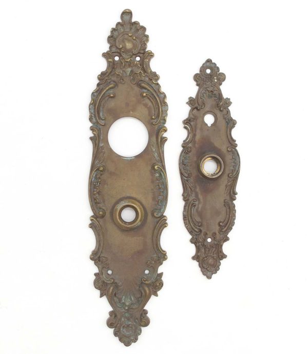 Back Plates - Pair of Antique Corbin Rococo Bronze Entry Door Back Plates