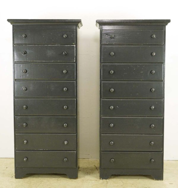 Bedroom - Pair of Vintage Dark Gray Painted Wood 8 Drawer Dressers