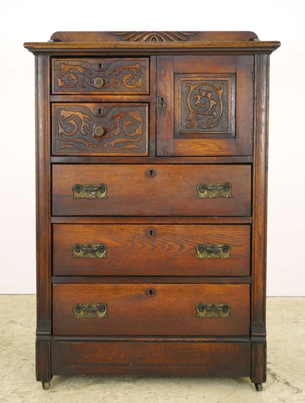 Bedroom - Vintage Oak Highboy Bedroom Dresser on Wheels