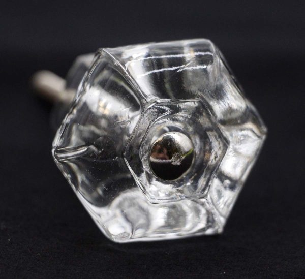 Cabinet & Furniture Knobs - Vintage 1.5 in. Hexagon Clear Glass Drawer Cabinet Knob