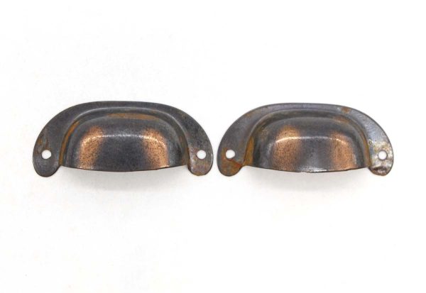 Cabinet & Furniture Pulls - Pair of Vintage 2.635 in. Steel Japanned Cup Bin Pulls