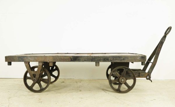 Carts - Vintage Mercury Pine & Cast Iron Industrial Factory Cart