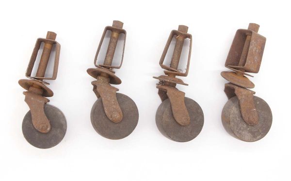 Casters - Set of 4 Industrial Cast Iron Casters with Wooden Wheels