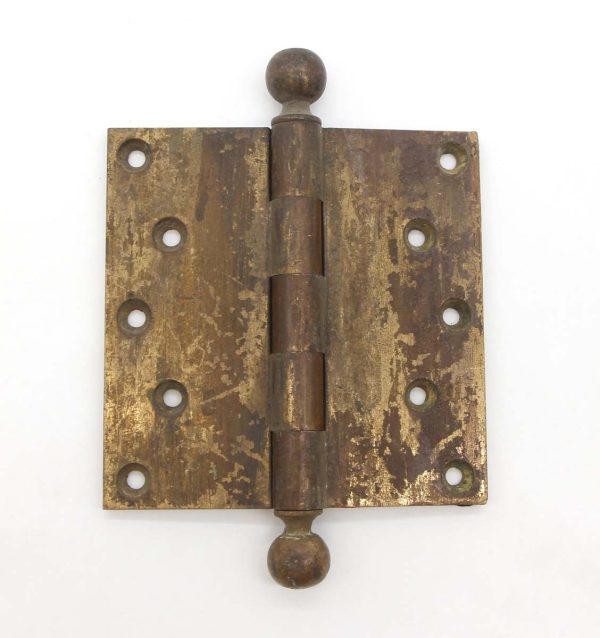 Door Hinges - Antique 5 x 5 Brass Ball Tip Butt Door Hinge