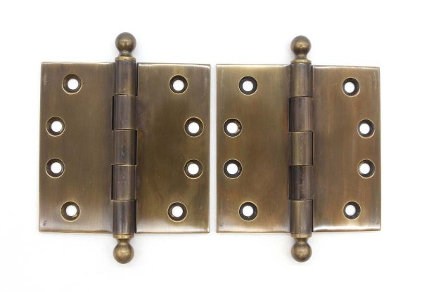 Door Hinges - Pair of 4 x 4 Brass Ball Tip Butt Door Hinges