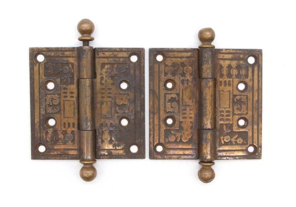 Door Hinges - Pair of Antique 3.625 x 3.5 Aesthetic Copper Plated Steel Door Hinges