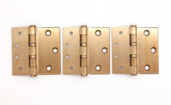 Door Hinges - Set of Vintage 4 x 4 Brass Plated Steel Offset Door Hinges