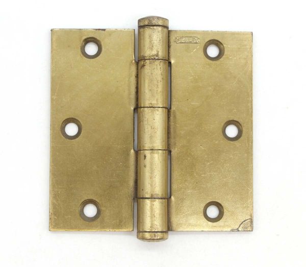 Door Hinges - Vintage Stanley 3.5 x 3.5 Brass Plated Steel Butt Door Hinge