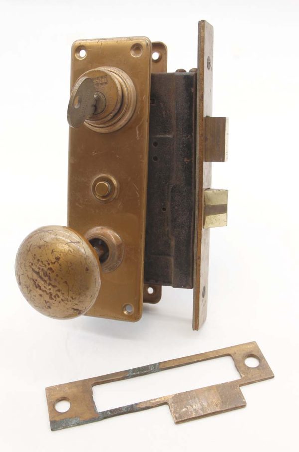 Door Knob Sets - Vintage Classic Brass Entry Door Knob Lock Set with Key