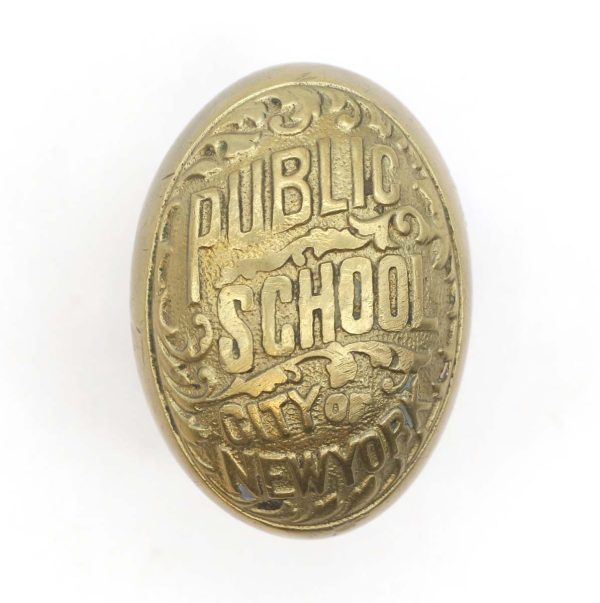 Door Knobs - Antique Polished Bronze Oval Public School City of New York Door Knob