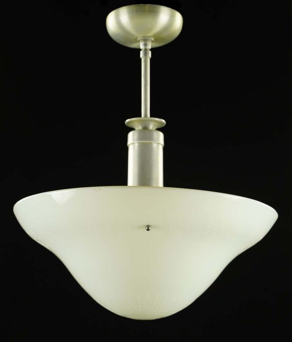 Down Lights - Modern White Textured Glass Brushed Steel Pole Pendant Light