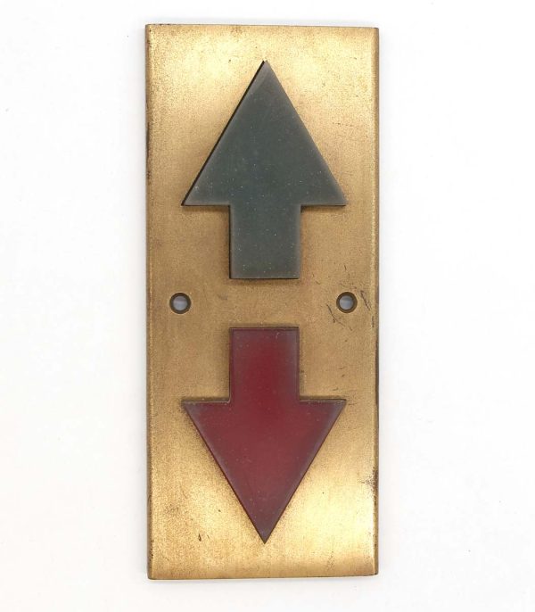 Elevator Hardware - Reclaimed Red & Green Lucite Indicator Brass Elevator Plate