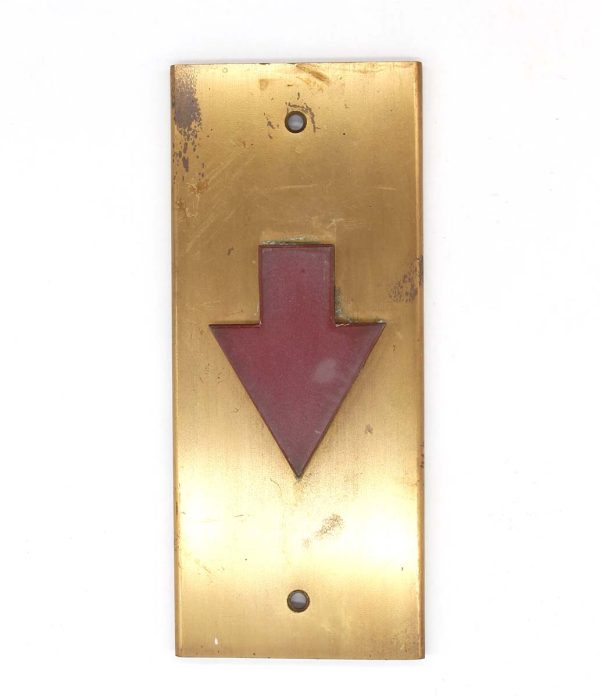 Elevator Hardware - Reclaimed Red Lucite Down Indicator Brass Elevator Plate