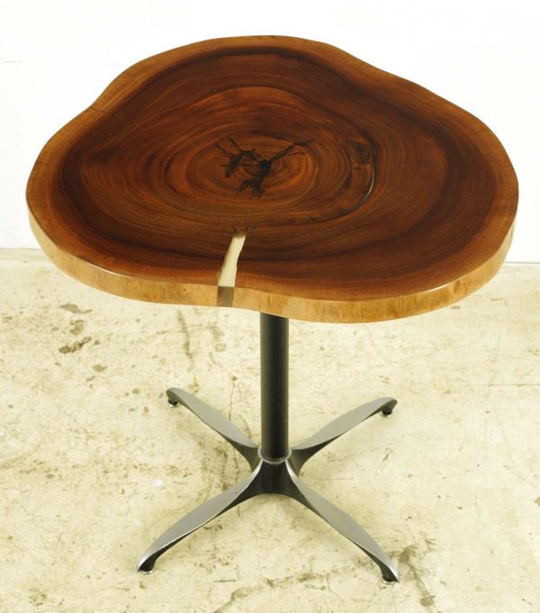 Farm Tables - Handcrafted 30.125 in. Live Edge Mahogany Wafer Steel Bistro Table