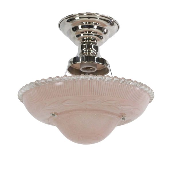 Flush & Semi Flush Mounts - 1940s Vintage Pink & Clear Glass Semi Flush Pendant Light